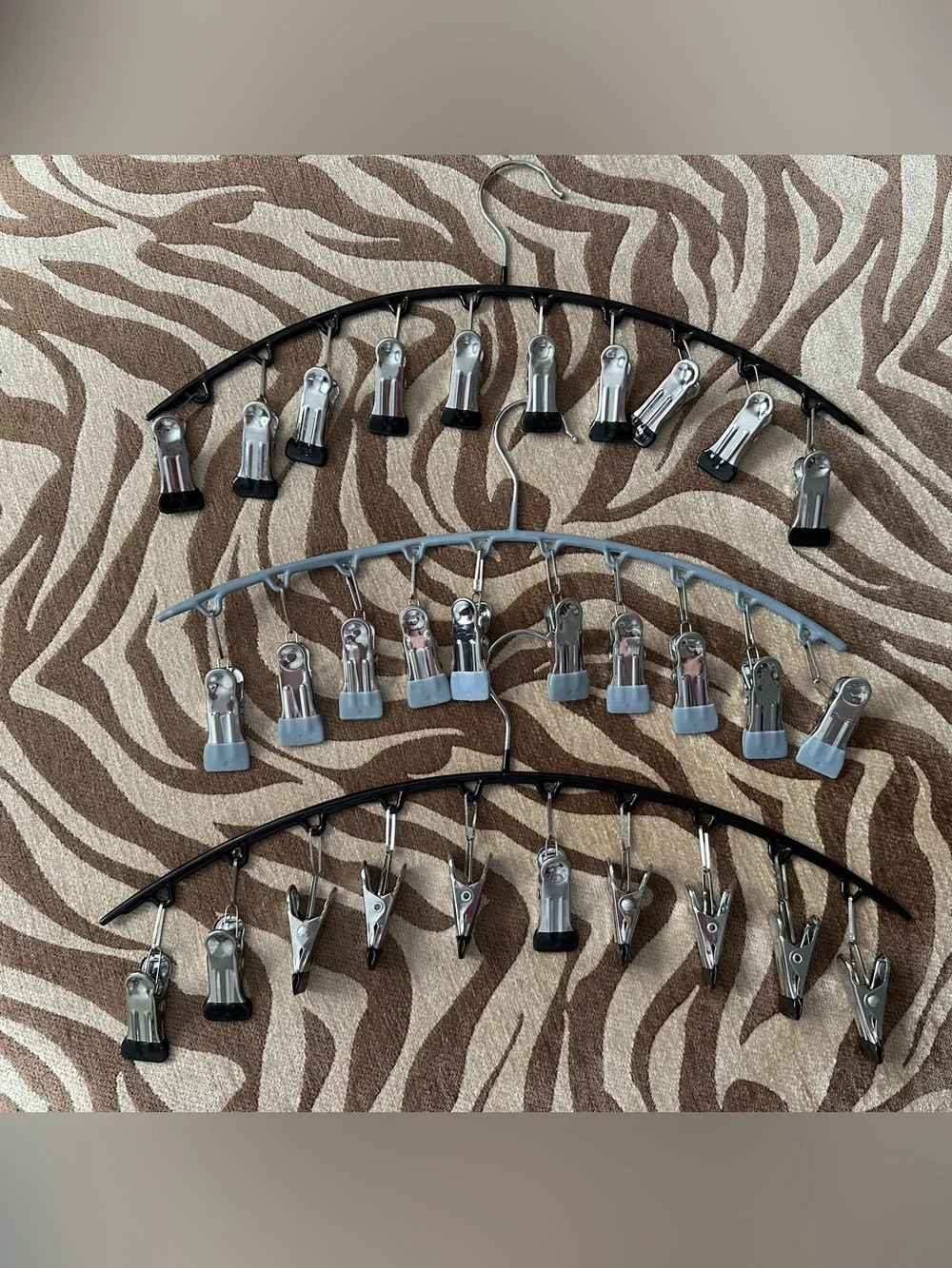 3 Multi-Clip Silver Hanging Pants & Accessories Organizer